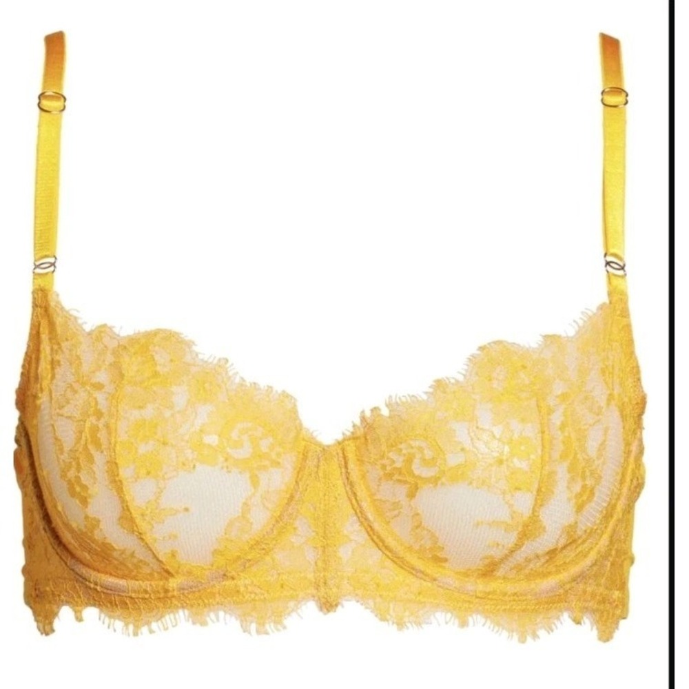 SKARLETT BLUE Women Entice Underwire Lace Balconette Bra Marigold Yellow 38B $65